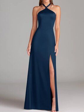 Dark Navy Satin Maxi Dress
